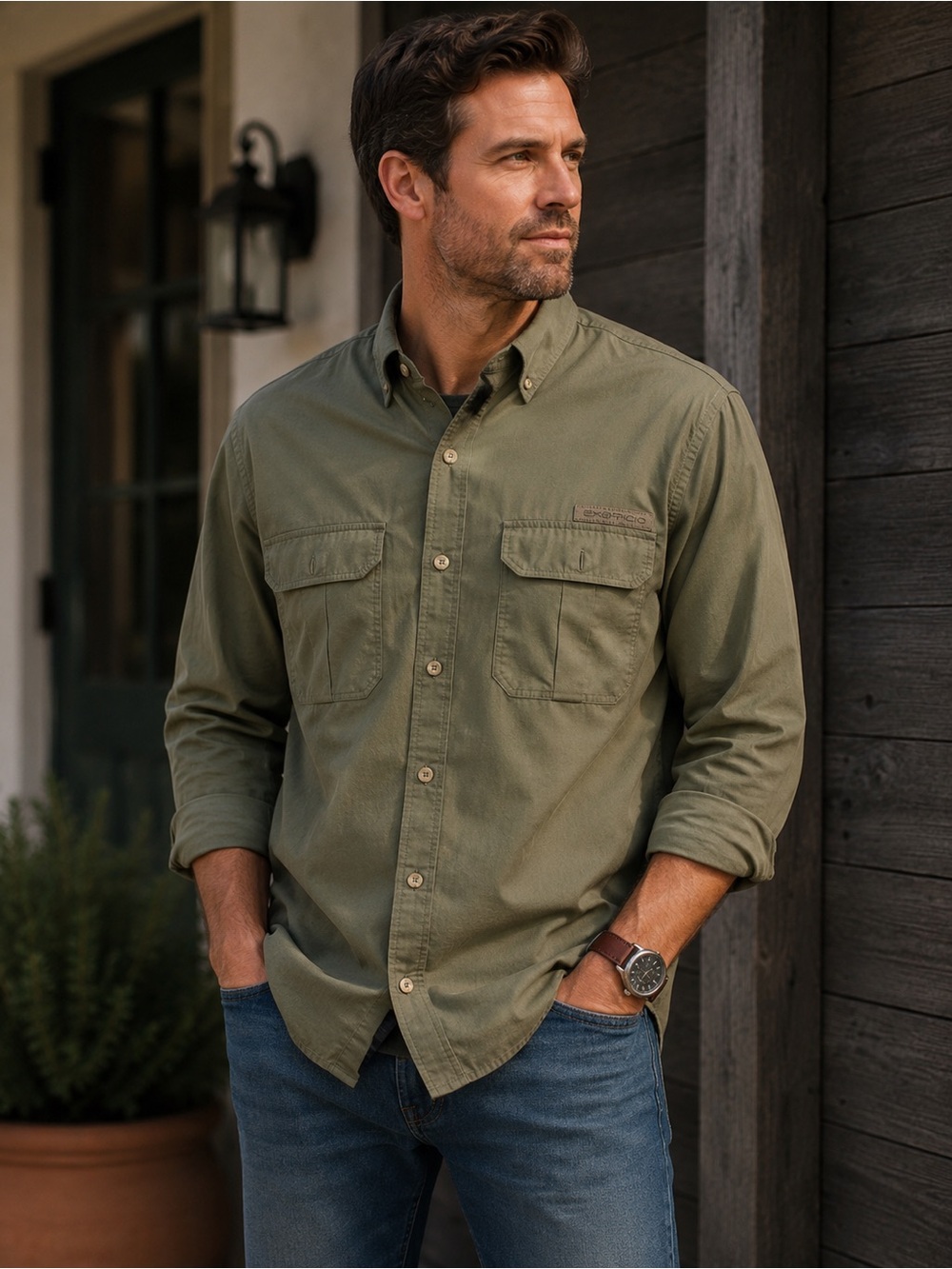 Exofficio Men’s Olive Green Lightweight Shirt Jacket